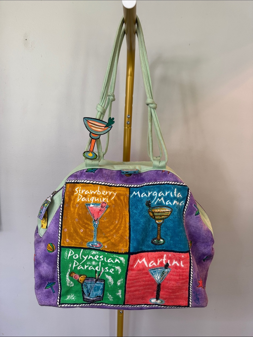 Anne Ormsby Sun and Sand Colorblock Cocktail Tote Bag in Light Green and Multi